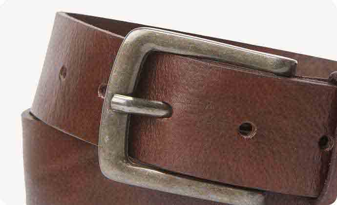 Brown leather belt with a metal buckle